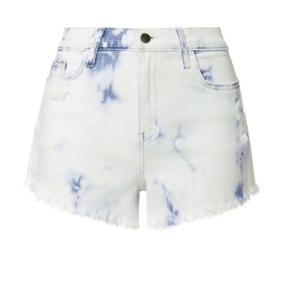 L’agence Zoe Bleached Acid Wash Fringe Raw Hem Denim Jean Shorts 25 Blue White - Picture 1 of 14